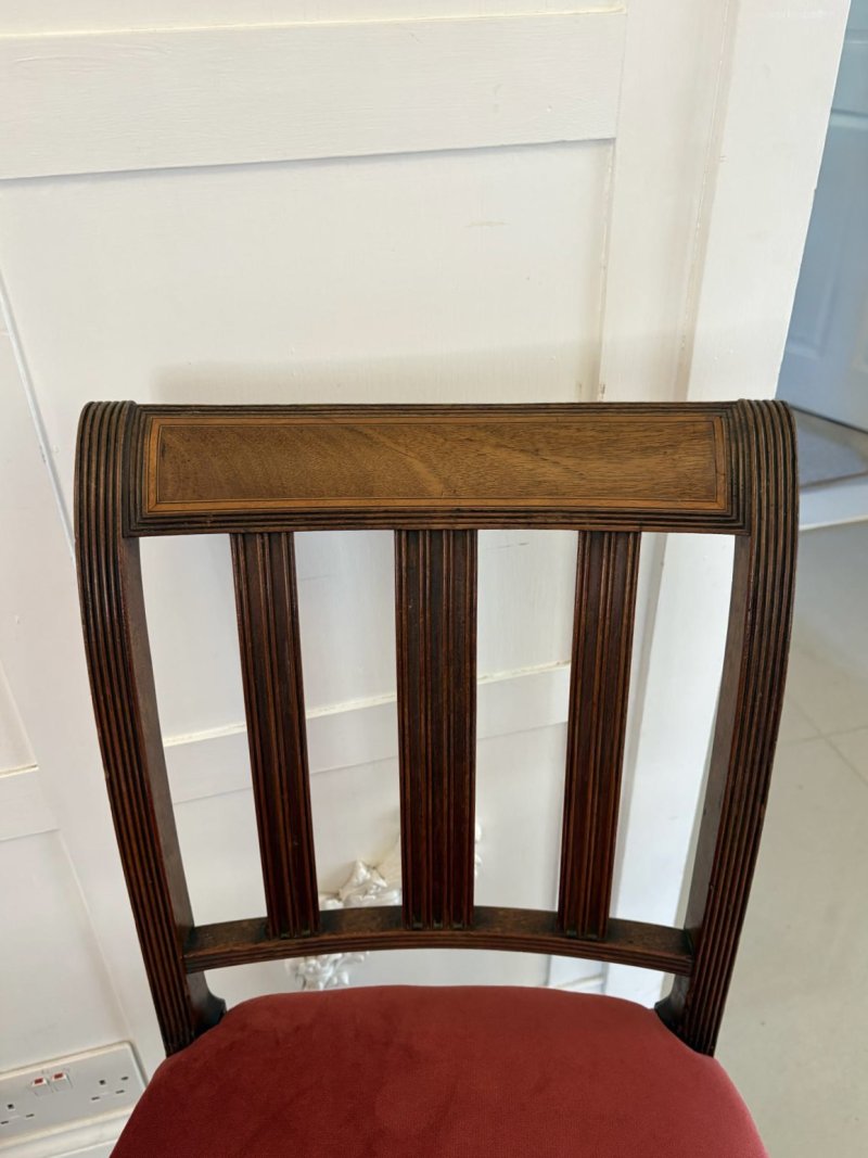 Set of 6 Antique George III Quality Mahogany Inlaid Dining Chairs - Image 8